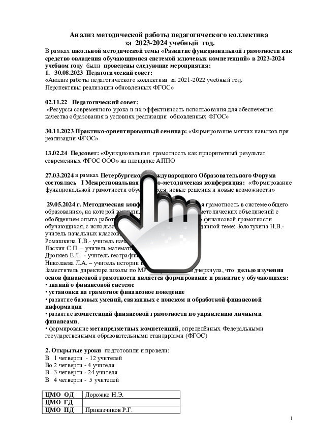 Анализ методической работы педагогического коллектива за 2023-2024 учебный год 